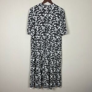 Max Studio Midi Dress Womens 1X Black White Floral Jersey Tiered A-Line Plus